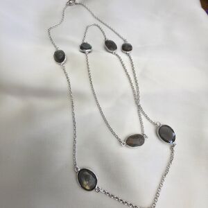 Artisan Crafted Malagasy Labradorite Platinum Bond Brass Station Necklace